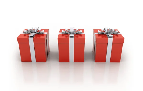 Drie rode geschenkdozen — Stockfoto