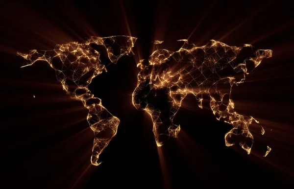 世界地图数字3D插图 具有辉光的多边形世界地图 — 图库照片