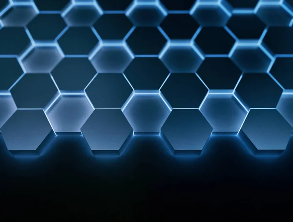 濃い青の六角形の3Dパターン — ストック写真