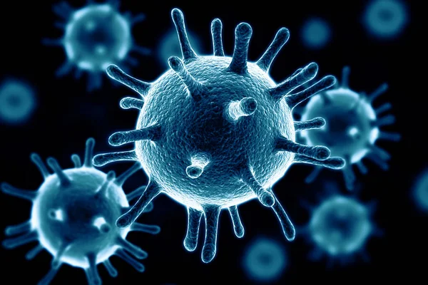 어두운 배경에서 흐르는 바이러스 세포의 사진을 클로즈업 — 스톡 사진