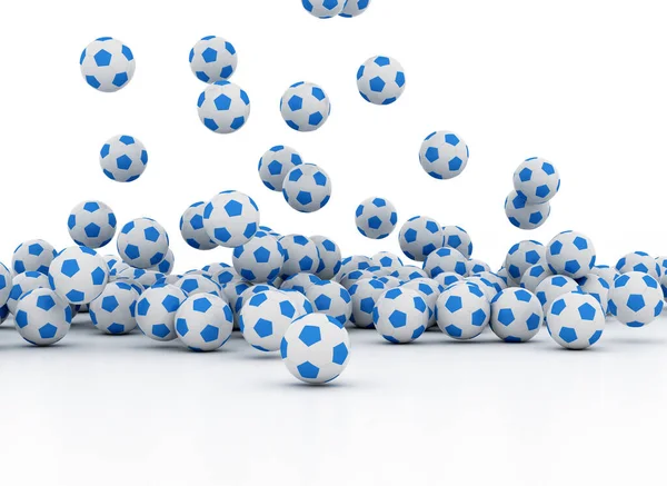 Grupa Niebiesko Białych Piłek Piłki Nożnej Objętych — Zdjęcie stockowe