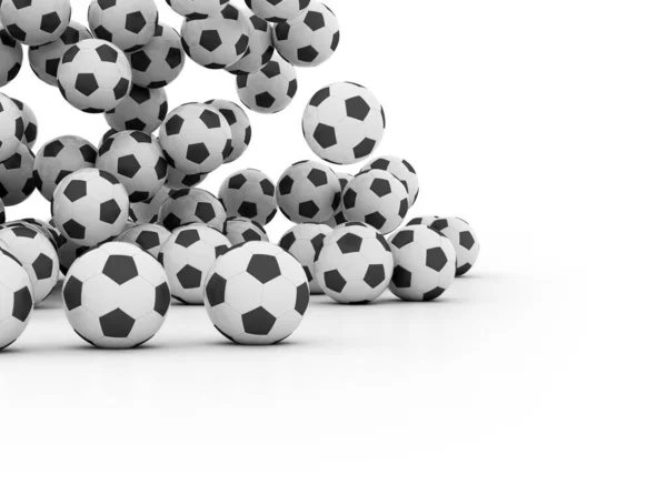 Group Falling Soccer Balls White Background —  Fotos de Stock