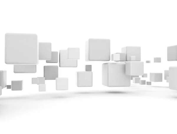 ホワイトボックス3Dキューブ空飛ぶ抽象概念デジタル情報パケット — ストック写真