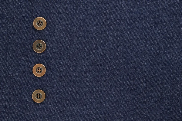 Dark blue jeans texture with metal buttons. — Stock Photo, Image