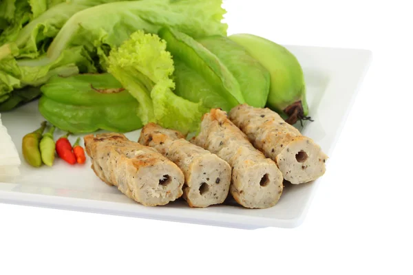 Estilo vietnamita comida conjunto foco canto de porco no fundo branco . — Fotografia de Stock