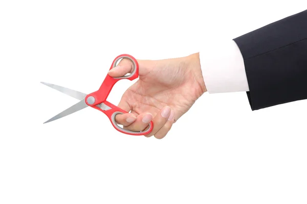 Business mand holding scissors on white background. — Stock Photo, Image