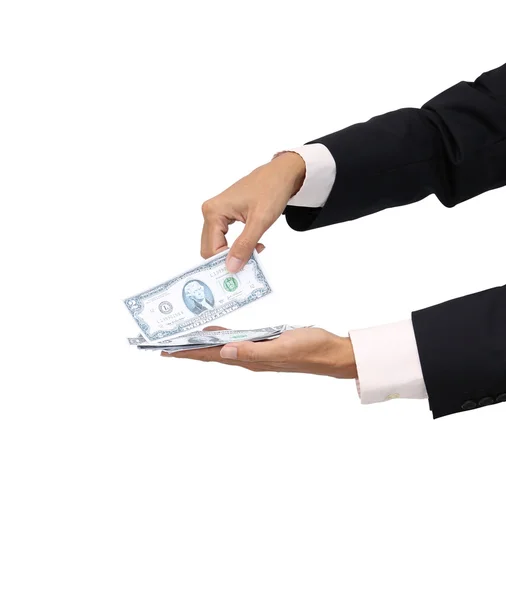 Grasp some cash in business man on white background. — Stock Photo, Image