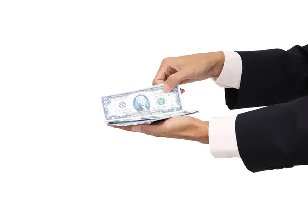 Pick some cash in business man hand on white background. — Stock Photo, Image