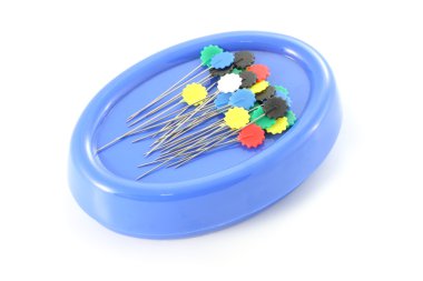Pin for sewing stick with blue magetic on white background. clipart