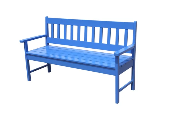 Perspektive blaue Holzbank auf weißem Hintergrund. — Stockfoto