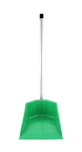 Frente de plástico verde dustpan no fundo branco . — Fotografia de Stock