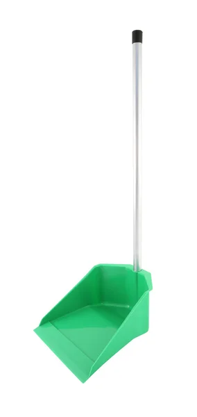 Frente lado verde de plástico dustpan no fundo branco . — Fotografia de Stock