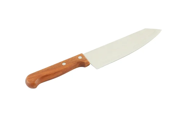 Cuchillo de cocina de mango de madera sobre fondo blanco . — Foto de Stock