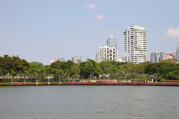 Group buildings of city near waterfront. — Stock Photo, Image