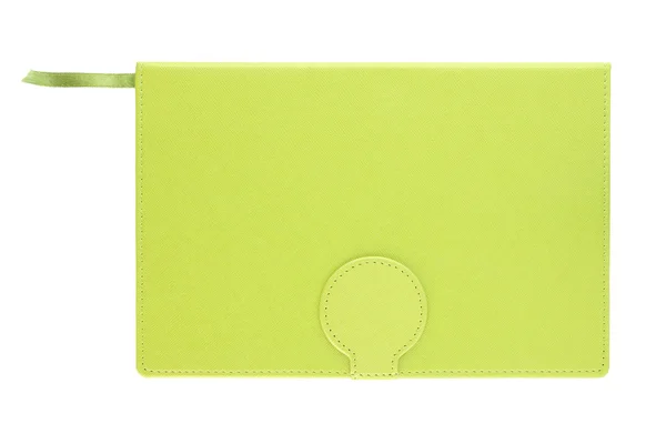 Direct notebook grain green cover closed on white background. — Stock Photo, Image