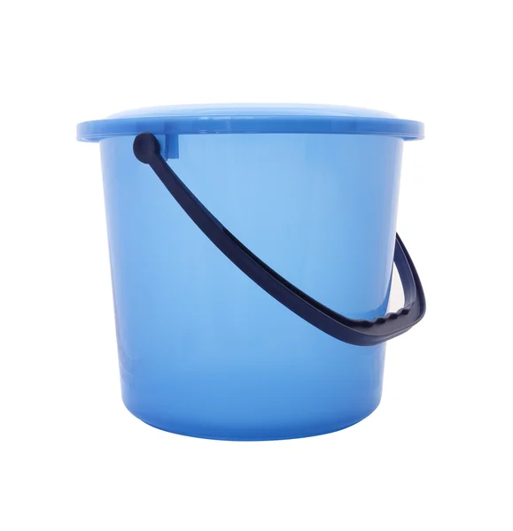 Side blue bucket with cover on white background. — Stock Photo, Image