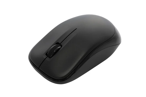 Su lato nero mouse wireless su sfondo bianco . — Foto Stock