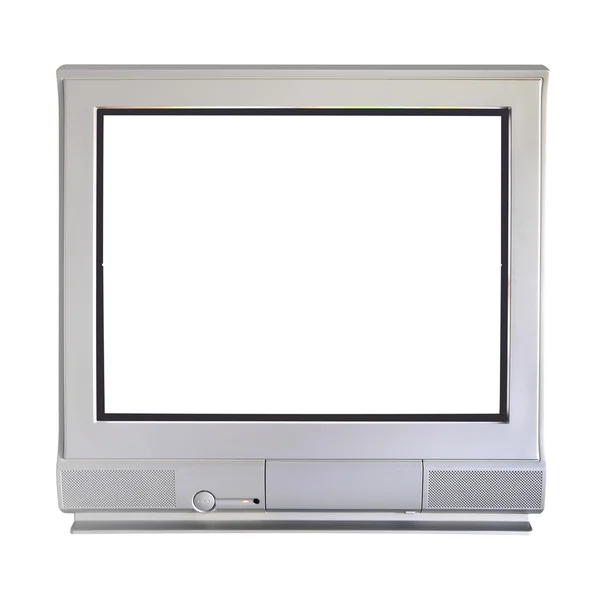 Televisione analogica a tubo catodico su sfondo bianco . Foto Stock