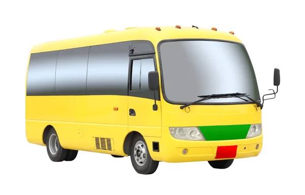 Mini bus turístico amarillo sobre fondo blanco . — Foto de Stock