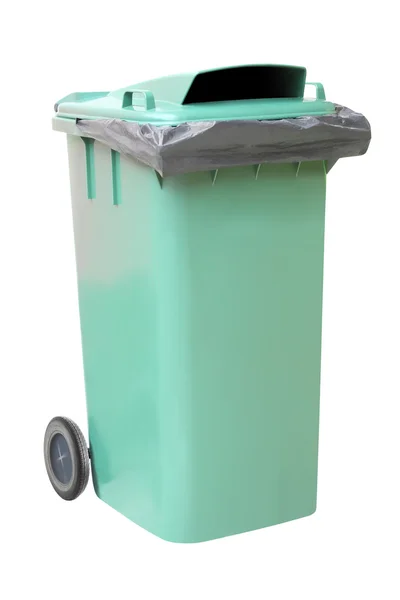 Green plastic waste container on white background. — Stock Photo, Image