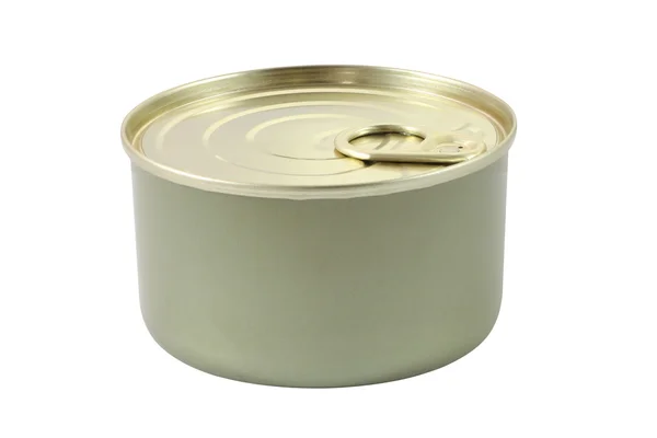 Flat tin can with ring cover on white background. — Stock Photo, Image