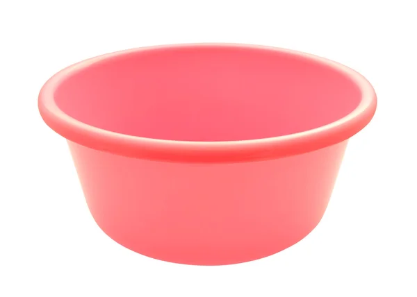 Tigela redonda de plástico rosa no fundo branco . — Fotografia de Stock