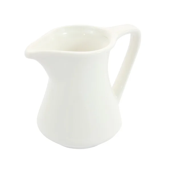 Верхня сторона керамічного молочного глечика на білому тлі . — стокове фото