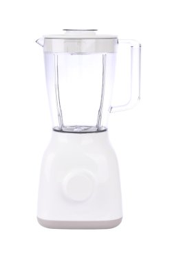 beyaz zemin üzerinde boş elektrik blender önü.