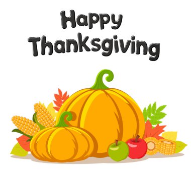 Beyaz arka planda elmalı ve mısırlı balkabakları, sonbahar hasadı. Mutlu Şükran Günleri