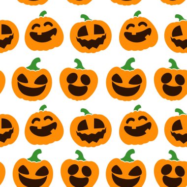 Beyaz arka planda gülümseyen balkabağı deseni. Cadılar Bayramı geçmişi