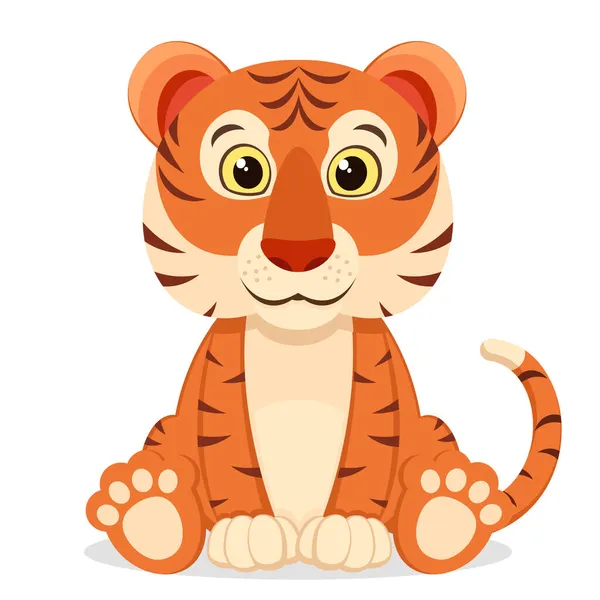 Tiger Duduk Dan Tersenyum Dengan Latar Belakang Putih Karakter - Stok Vektor