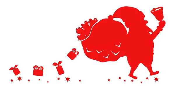 Silueta Santa Clause Taškou Dárky Zvonkem Veselé Vánoce Nový Rok — Stockový vektor