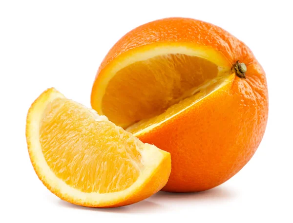 Oranje Fruit Sinaasappelschijfje Close Een Witte Achtergrond Geïsoleerd — Stockfoto