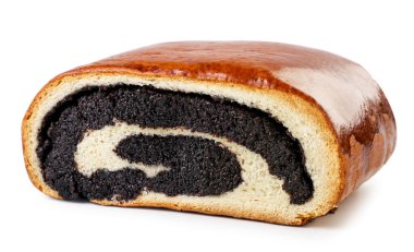 Beyaz arka planda haşhaş tohumu rulosu. İzole edilmiş