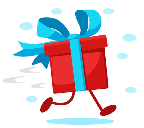 Gift Box Bow Runs White Background Merry Christmas New Year — Vettoriale Stock