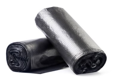 Roll of garbage bags close-up on a white background. Isolated