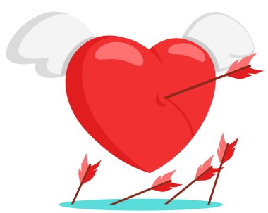 Heart with wings and arrows on a white background, February 14. Valentines Day