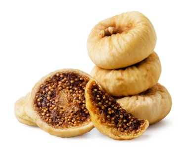 Dried figs whole and slices close-up on a white background. Isolated