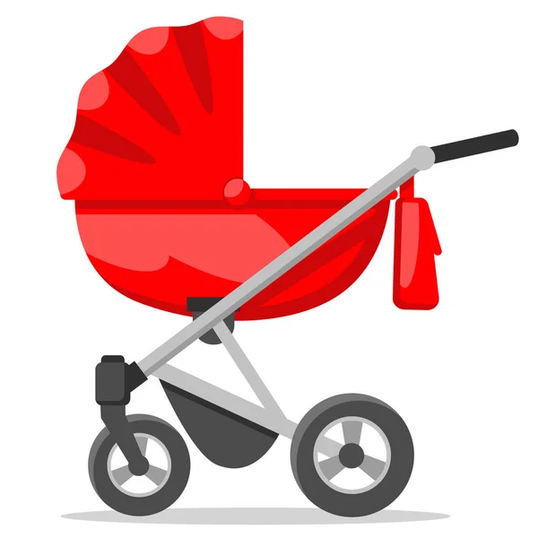 Czerwony Wózek Dziecięcy Zbliżenie Białym Tle — Wektor stockowy