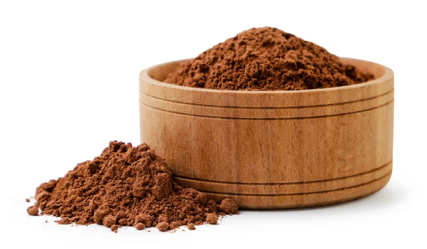 Kakaopulver Träplatta Närbild Vit Bakgrund Isolerad — Stockfoto
