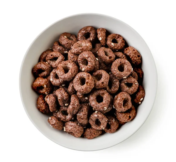 Dry Breakfast Chocolate Rings Plate Close White Background Isolated Top — Stock Photo, Image