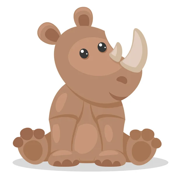 Rhino Sits Smiles Close White Background Character — Stockvector