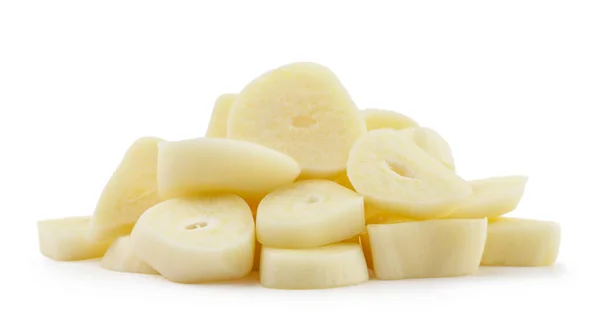 Heap Peeled Chopped Garlic Close White Background Isolated — Stock Photo, Image