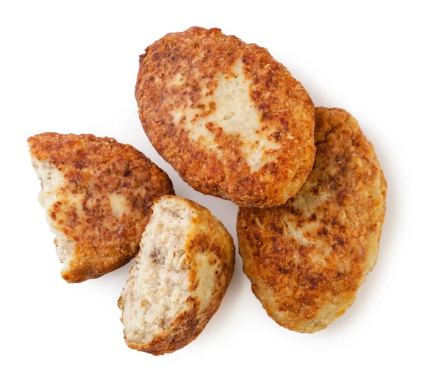 Fried Cutlets Halves Close White Background Top View — Stok Foto
