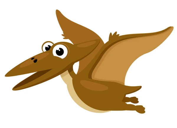Pterodactyl Dinosaur Flying Smiling White Background Character — Image vectorielle