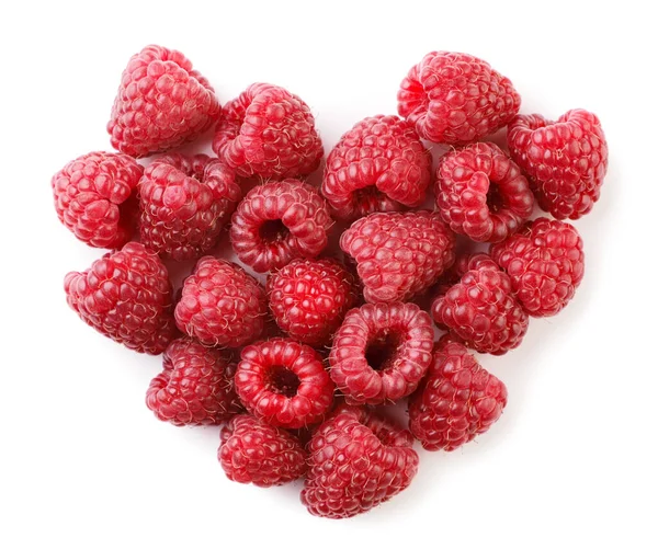 Ripe Raspberries Laid Out Shape Heart Close White Background Top — Stok fotoğraf