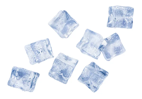 Ice Cubes Flying White Background Isolated — Photo