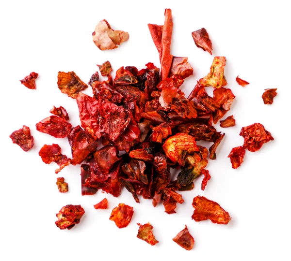 Heap Dried Red Pepper Close White Background Top View — Zdjęcie stockowe
