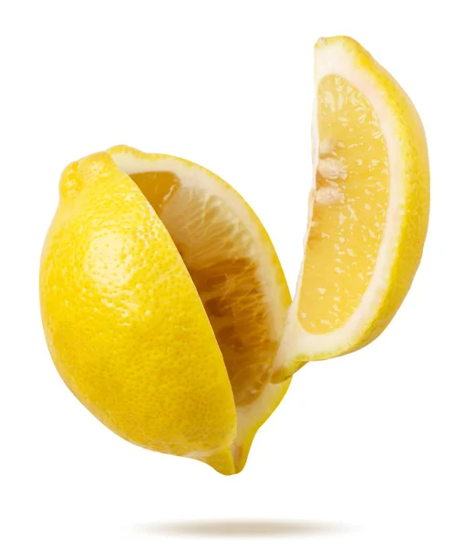 Lemon Slice Flying White Background Isolated — Foto Stock