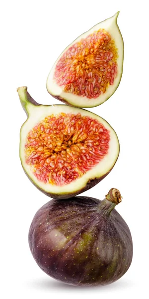 Ripe Figs Half Piece Stand Top Each Other Close White — Stockfoto